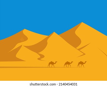 The illustration shows the desert through which camels go.