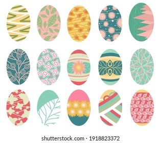 La ilustración muestra diferentes diseños para huevos de Pascua.