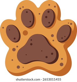 Illustration shows a dog paw shaped cookie decorated with chocolate spots in orange and brown colors, capturing a playful and sweet mood.