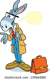 The illustration shows a donkey with the briefcase in the form of a learned man.