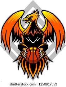 The illustration shows an emblem that has a phoenix represented on it. It refers to sport because the Firebird holds a basketball between its paws. 