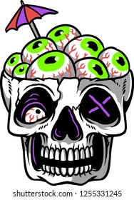 The illustration shows an eyes cocktail in a cup made from a skull. 
