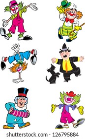 The illustration shows a few different clowns. Illustration done in cartoon style on separate layers.