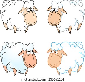 The illustration shows a few funny cartoon sheep isolated on a white background, on separate layers.