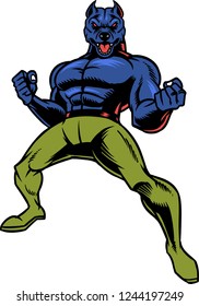 The illustration shows a fighter bulldog. His strong body is covered with muscles, he is full of anger and he wants to fight.