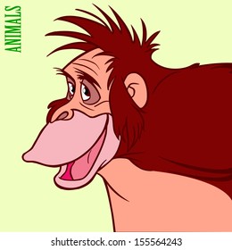 The illustration shows a funny gorilla head. Illustration done in cartoon style.