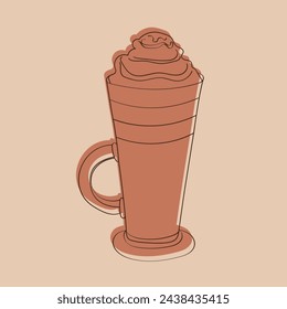 La ilustración muestra un vaso de cóctel de chocolate con crema. El cóctel tiene un rico color marrón