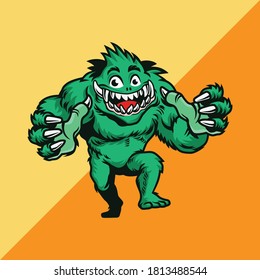 The illustration shows a green monster. vector illustration.	