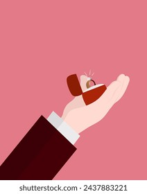 The illustration shows a hand holding a ring box, symbolizing someone's intention to propose