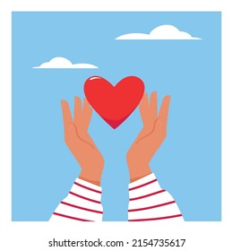 The illustration shows hands holding a heart.