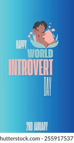 Illustration Shows "Happy World Introvert Day with illustration of thoughtful person surrounded by leaves."