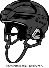 The illustration shows a hockey helmet. This helmet has a black color and its role is to protect the player's head during the hockey game.