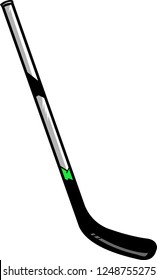 The illustration shows a hockey stick. The metal hockey stick is colored in gray, green and black. 