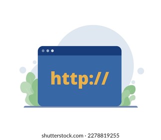 The illustration shows how the Hypertext Transfer Protocol (HTTP) allows data to be exchanged between a web page and a server. Web browser, internet communication protocol. Vector illustration.