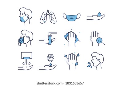 The illustration shows the icons of the coronavirus safety measures