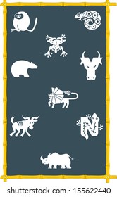 The illustration shows the icons of different animals, drawn on the blackboard. Icons are in the style of abstract silhouette.