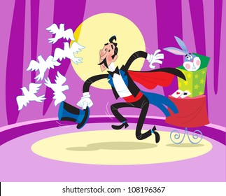The illustration shows an illusionist, which shows the tricks in the circus ring