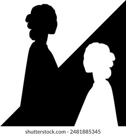 The illustration shows an image of a girl on a white background and on a black background. Showing dark and light shadow