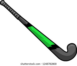 The illustration shows an indoor hockey stick. The metal hockey stick is colored in gray, green and black. 