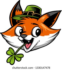 The illustration shows an Irish fox wearing a green hat and holding a three leaf clover. Even the animals are celebrating Saint Patrick's Day. 