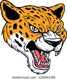 The illustration shows a jaguar head with sharp fangs. 