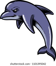 The illustration shows a jumping dolphin. 