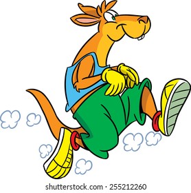 The illustration shows the kangaroo, which deals sports running. Illustration done in cartoon style isolated on white background.