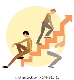 The Illustration Shows A Ladder On Which A Person Goes Up, The Second Did Not Dare To Go And Sits At Its Beginning. It So Happens That In Order To Achieve Personal Goals Have To Rely On Help Of Others