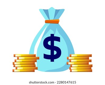 The illustration shows M

money in bag and coins on white background