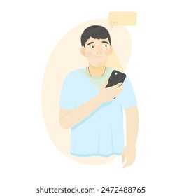 The illustration shows man writes a message. Vector illustration