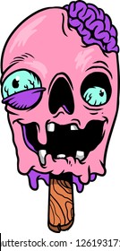 The illustration shows a melting zombie ice cream.
