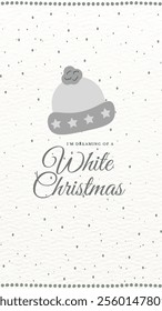 Illustration Shows "Minimalist Christmas design featuring 'White Christmas' text with snow hat and dots."