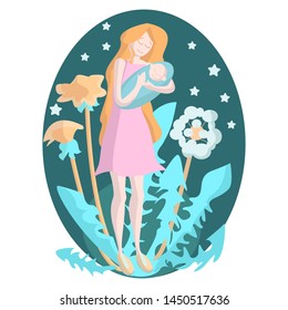 The illustration shows a mother and her newborn baby. The picture can be used for text with the appropriate context or for advertising pediatric centers.