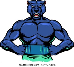 The illustration shows a muscular panther that has sharp fangs, and a dark fur color. The black panther looks wild and angry. 
