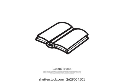 Illustration shows an open book with a black outline and rounded edges on a transparent background.