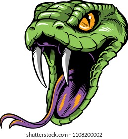 The illustration shows a poisonous snake head with a long forked tongue.  