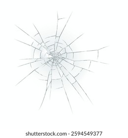 Illustration shows a realistic shattered glass pattern with intricate cracks radiating outward from center. Ideal for design projects or backgrounds.