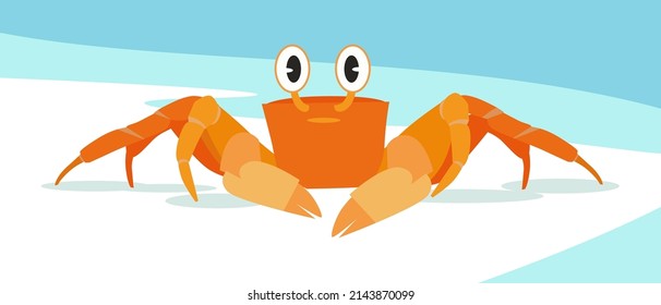 The illustration shows a red crab.