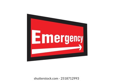 Illustration shows a red "Emergency" sign with an arrow pointing right. The vector highlights urgent situations, directing attention to emergency exits or assistance areas.