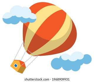 Die Abbildung zeigt die Umstrukturierung einer Hypothek. Das Bild eines in einem Heißluftballon suspendierten Hauses stellt eine Neuverhandlung der Konditionen eines Hypothekendarlehens dar.