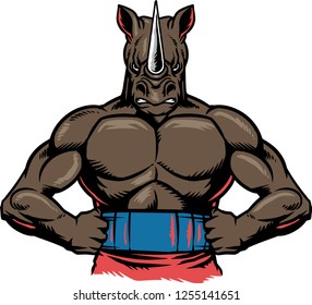 The illustration shows a rhino that has a strong muscular body. 