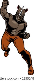 
The illustration shows a rhino that's throwing perfect punches. The wild fighter has an athletic body that's fully covered with big muscles. 
