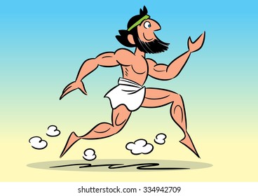 The illustration shows the running athlete in a cartoon style