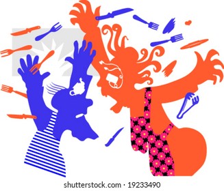 Illustration shows scandal between elderly, man and wife