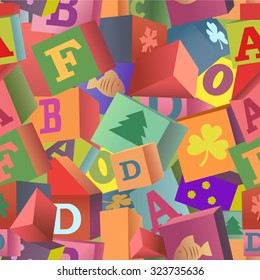 The illustration shows a seamless pattern with children's toy cubes. Illustration is made for the individual layers, with the clipping mask.
