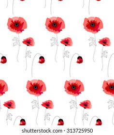 
The illustration shows a seamless pattern with red poppies