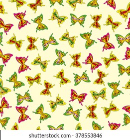 The illustration shows a seamless pattern with a variety of butterflies
