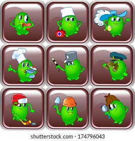 The illustration shows a set of images of a symbolic character different professions and occupations