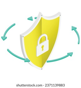 illustration shows a shield with a lock and arrows around it. It is a symbol of security and protection. It is perfect for use in a variety of designs, such as website graphics, product packaging.