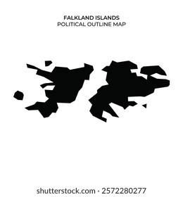 The illustration shows a simplified political outline map of the Falkland Islands, emphasizing its unique shape without additional details or colors.